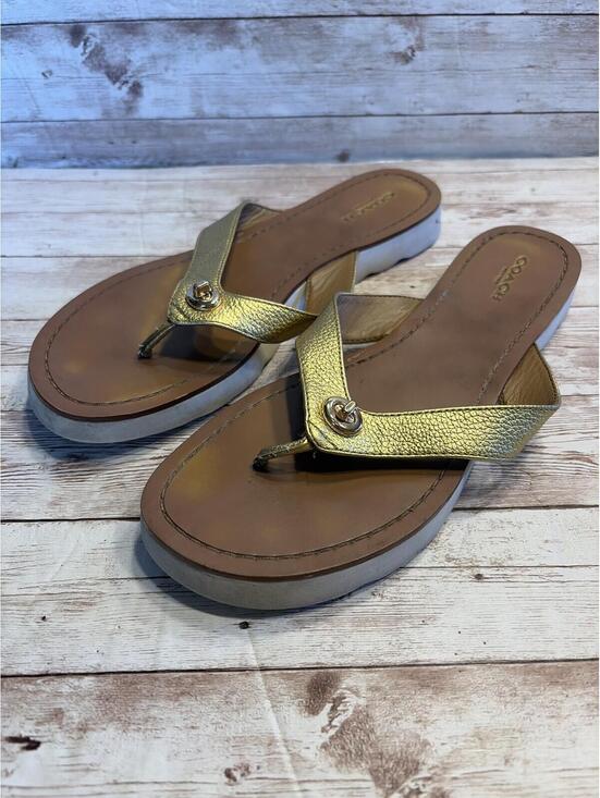 Coach Shoes - Coach Shelly sandal 38 metallic gold leather with a signature turnlock detail